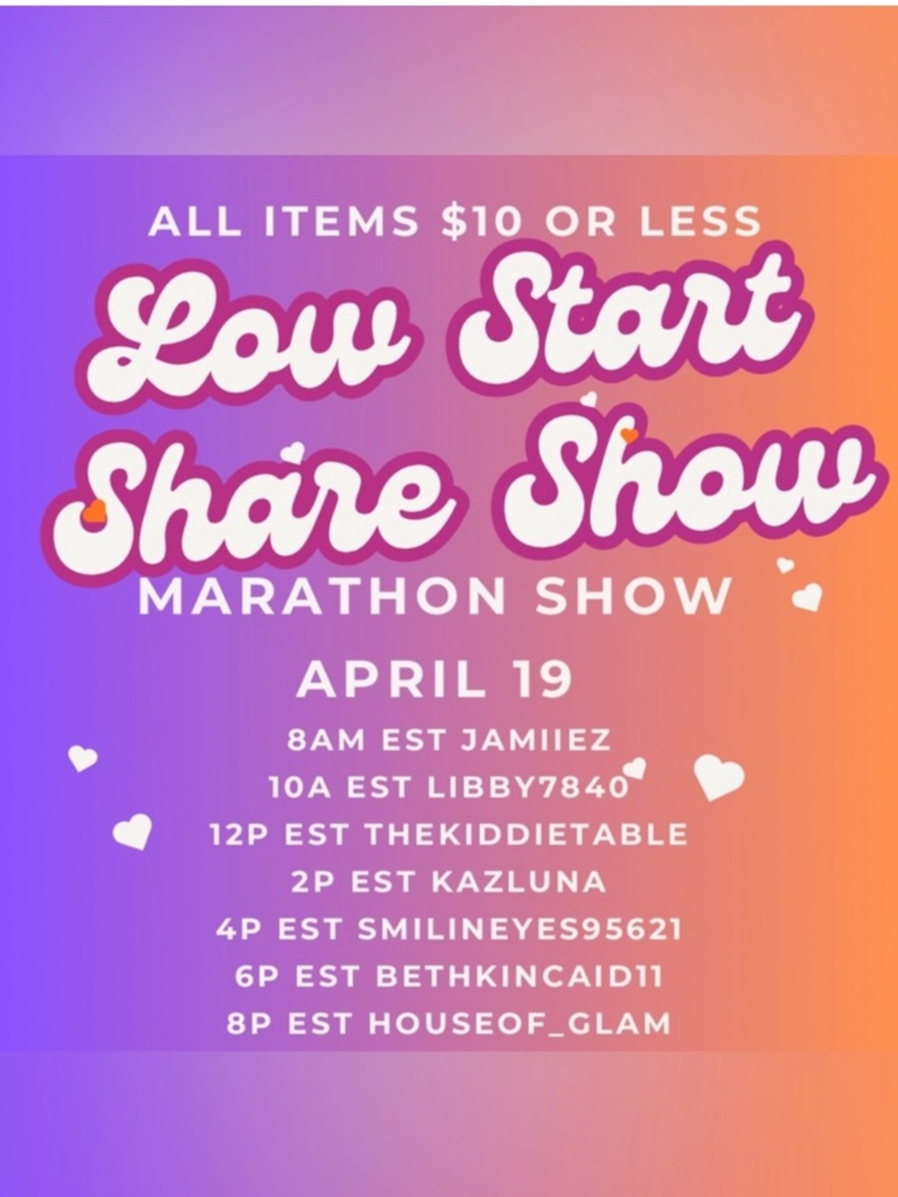 Low Start Share Show Flyer w/@bethkincaid11